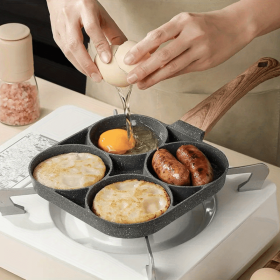 1pc Fried Egg Hamburger Maker; Non-stick Small Flat Bottom Household Frying Pan; Breakfast Egg Burger Pancake Pan Mold; Four-hole Fried Egg Pan