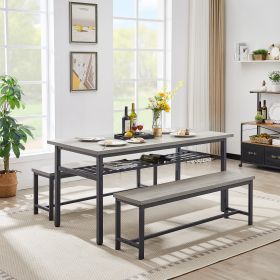 Oversized dining table set for 6, 3-Piece Kitchen Table with 2 Benches, Dining Room Table Set for Home Kitchen, Restaurant, Grey, 67''l x 31.5''w x 31