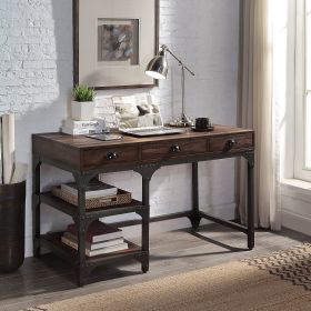 Gorden Writing Desk; Espresso Oak Finish & Antique Black Metal OF00143