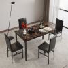 5 Pieces Dining Set 5-Piece Kitchen Table Set with Marble Top, 4 Durable dark brown faux leather upholstery Chairs Perfect for Kitchen, Breakfast Nook