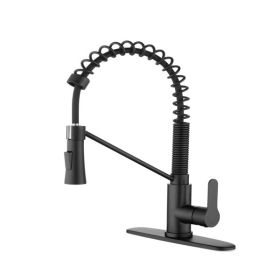 Matte Black Kitchen Faucet with Soap Dispenser Single Handle Kitchen Sink Faucet with Pull Down Sprayer Utility Sink Faucet Single Hole for Laundry Si