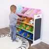 Kids Wood Toy Storage Organizer with Chalkboard and 16 Multi Color Bins