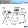 Techni Mobili L-Shaped Tempered Glass Top Computer Desk with Pull Out Keyboard Panel; Clear