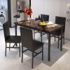 5 Pieces Dining Set 5-Piece Kitchen Table Set with Marble Top, 4 Durable dark brown faux leather upholstery Chairs Perfect for Kitchen, Breakfast Nook