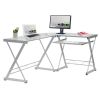 Techni Mobili L-Shaped Tempered Glass Top Computer Desk with Pull Out Keyboard Panel; Clear