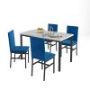 5-piece dining table set 5-piece set with faux marble tabletop and 4 durable blue velvet chairs, perfect for kitchen, breakfast area, living room.