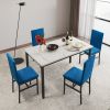 5-piece dining table set 5-piece set with faux marble tabletop and 4 durable blue velvet chairs, perfect for kitchen, breakfast area, living room.