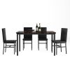 5 Pieces Dining Set 5-Piece Kitchen Table Set with Marble Top, 4 Durable dark brown faux leather upholstery Chairs Perfect for Kitchen, Breakfast Nook