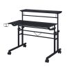 Techni Mobili Rolling Writing Desk with Height Adjustable Desktop and Moveable Shelf; Black