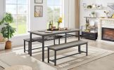 Oversized dining table set for 6, 3-Piece Kitchen Table with 2 Benches, Dining Room Table Set for Home Kitchen, Restaurant, Grey, 67''l x 31.5''w x 31