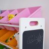 Kids Wood Toy Storage Organizer with Chalkboard and 16 Multi Color Bins