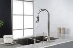 Kitchen Faucet with Pull Down Sprayer Brushed Nickel; High Arc Single Handle Kitchen Sink Faucet with Deck Plate; Commercial Modern Stainless Steel Ki