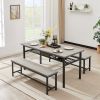 Oversized dining table set for 6, 3-Piece Kitchen Table with 2 Benches, Dining Room Table Set for Home Kitchen, Restaurant, Grey, 67''l x 31.5''w x 31