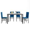 5-piece dining table set 5-piece set with faux marble tabletop and 4 durable blue velvet chairs, perfect for kitchen, breakfast area, living room.