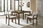 Dark Walnut Finish 5pc Dining Room Set Dining Table 4x Chairs Beige Fabric Chair Seat Kitchen Breakfast Dining room Furniture Rubberwood Veneer Unique