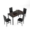 5 Pieces Dining Set 5-Piece Kitchen Table Set with Marble Top, 4 Durable dark brown faux leather upholstery Chairs Perfect for Kitchen, Breakfast Nook