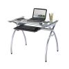 Techni Mobili Contempo Clear Glass Top Computer Desk with Pull Out Keyboard Panel; Clear