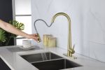 Gold Kitchen Faucets with Pull Down Sprayer; Kitchen Sink Faucet with Pull Out Sprayer; Fingerprint Resistant; Single Hole Deck Mount; Single Handle C