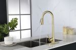 Gold Kitchen Faucets with Pull Down Sprayer; Kitchen Sink Faucet with Pull Out Sprayer; Fingerprint Resistant; Single Hole Deck Mount; Single Handle C