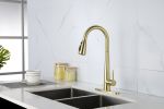 Gold Kitchen Faucets with Pull Down Sprayer; Kitchen Sink Faucet with Pull Out Sprayer; Fingerprint Resistant; Single Hole Deck Mount; Single Handle C