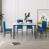 5-piece dining table set 5-piece set with faux marble tabletop and 4 durable blue velvet chairs, perfect for kitchen, breakfast area, living room.