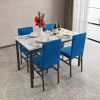 5-piece dining table set 5-piece set with faux marble tabletop and 4 durable blue velvet chairs, perfect for kitchen, breakfast area, living room.