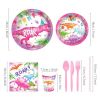 Pink Dinosaur Girl Paper Plates Party Supplie Plates and Napkins Birthday Disposable Tableware Set Party Dinnerware Serves 8 Guests for Plates, Napkin