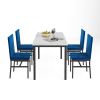 5-piece dining table set 5-piece set with faux marble tabletop and 4 durable blue velvet chairs, perfect for kitchen, breakfast area, living room.