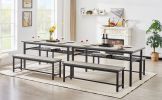 Oversized dining table set for 6, 3-Piece Kitchen Table with 2 Benches, Dining Room Table Set for Home Kitchen, Restaurant, Grey, 67''l x 31.5''w x 31