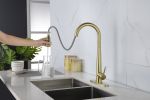 Gold Kitchen Faucets with Pull Down Sprayer; Kitchen Sink Faucet with Pull Out Sprayer; Fingerprint Resistant; Single Hole Deck Mount; Single Handle C