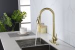 Gold Kitchen Faucets with Pull Down Sprayer; Kitchen Sink Faucet with Pull Out Sprayer; Fingerprint Resistant; Single Hole Deck Mount; Single Handle C