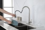 Kitchen Faucet with Pull Down Sprayer Brushed Nickel; High Arc Single Handle Kitchen Sink Faucet with Deck Plate; Commercial Modern Stainless Steel Ki