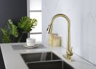 Gold Kitchen Faucets with Pull Down Sprayer; Kitchen Sink Faucet with Pull Out Sprayer; Fingerprint Resistant; Single Hole Deck Mount; Single Handle C