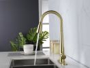 Gold Kitchen Faucets with Pull Down Sprayer; Kitchen Sink Faucet with Pull Out Sprayer; Fingerprint Resistant; Single Hole Deck Mount; Single Handle C