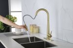 Gold Kitchen Faucets with Pull Down Sprayer; Kitchen Sink Faucet with Pull Out Sprayer; Fingerprint Resistant; Single Hole Deck Mount; Single Handle C