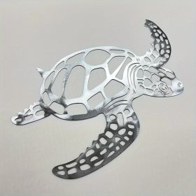 1pc, Metal Sea Turtle Ornament Beach Theme Decor Wall Art Decorations Wall Hanging For Indoor Living Room Decor (Color: Silvery, size: 15.75inchâˆšÃ³14.57inch)