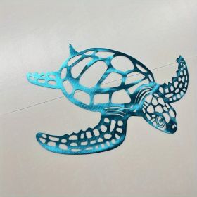 1pc, Metal Sea Turtle Ornament Beach Theme Decor Wall Art Decorations Wall Hanging For Indoor Living Room Decor (Color: Blue, size: 15.75inchâˆšÃ³14.57inch)