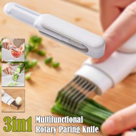 3 In 1 Multifunctional Rotary Paring Knife 360 Rotating Stainless Steel Peeler And Grater Kitchen Gadgets Multifunctional Paring Knife Stainless Steel (Color: White)