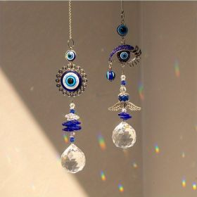 1pc Blue Butterfly Evil Eye Crystal Sun Catcher - Indoor Window Suncatcher with Prism Ball - Rainbow Maker for Good Luck and Hanging Ornament for Home (Style: Round + Eyes)