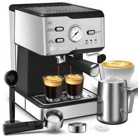 Espresso Machine 20 Bar Pump Pressure Cappuccino latte Maker Coffee Machine with ESE POD filter&Milk Frother Steam Wand&thermometer, 1.5L Water Tank, (Color: sliver)