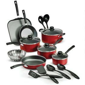 18-Piece Nonstick Cookware Set (Color: Red)