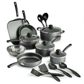 18-Piece Nonstick Cookware Set (Color: Steel Gray)