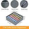 Collapsible Sock Drawer Organizer with 24 Cells for Underwear, Socks, Bra, Handkerchiefs, Ties, and Belts - Grey